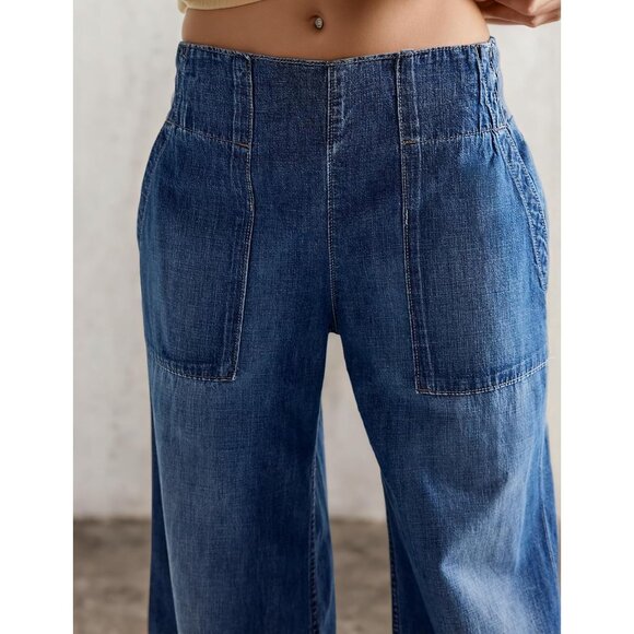 Women's Wide Leg Jeans Casual Cotton Size Medium Flared Trousers - Picture 4 of 4